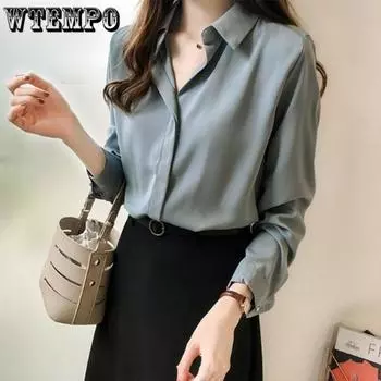 Женская шифоновая рубашка весенне-осеннего сезона с дизайном, отражающим темперамент меньшинства. Универсальная рубашка. Рубашка с длинными рукавами и большим низом. S белый
