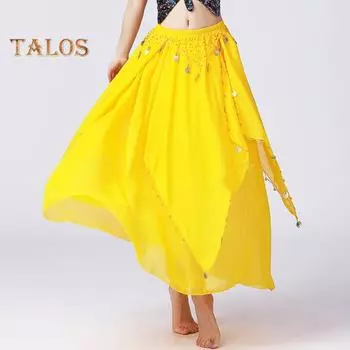 Женская шифоновая юбка с эластичной резинкой на талии, многослойная сетчатая юбка для народного танца, декор с блестками, большой подол, юбка для выступления на сцене красный