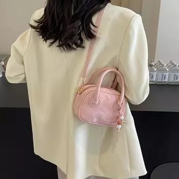 Женская шикарная универсальная сумка, маленькая сумка через плечо из искусственной кожи, сумка через плечо с жемчужным шармом розовый