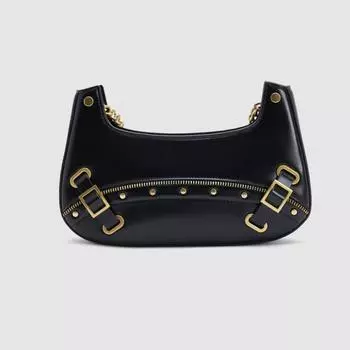 Женская шикарная винтажная сумка на плечо с цепочкой, черная Длина 22см ширина 7см чёрный