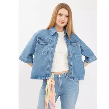 Женская широкая джинсовая куртка синяя