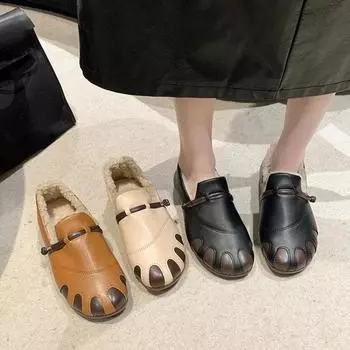 Женская широкая серия теплых ботинок Женские туфли на плоской подошве с мягкой подошвой Классические туфли для женщин Зимний новый стиль 36