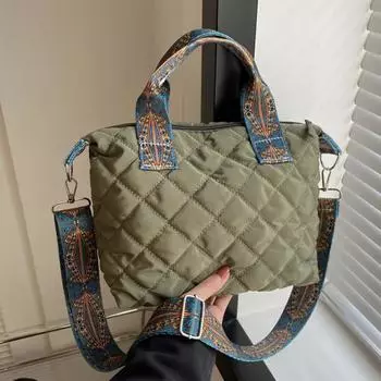 Женская широкая сумка через плечо, осенне-зимняя сумка из хлопка с ромбом и космическим узором, большая вместимость, универсальная сумка для покупок чёрный