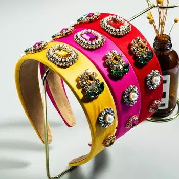 Женская широкая заколка для волос с драгоценными камнями, инкрустированная дрелью, украшение для волос в стиле барокко, стразы, наушники OneSize розы красного