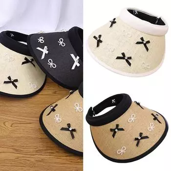 Женская широкополая пустая шляпа-цилиндр, летняя уличная шляпа с козырьком, регулируемая по размеру головы, солнцезащитная шляпа с наклейками в виде банта для кемпинга 3