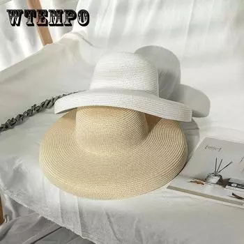 Женская широкополая соломенная шляпа от солнца, однотонная пляжная шляпа для летних путешествий, классический аксессуар для защиты от ультрафиолета на открытом воздухе для повседневного использования one size чёрный