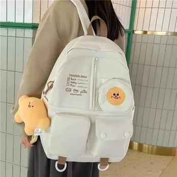 Женская школьная сумка большой емкости, рюкзак для учащихся старших классов средней школы бежевый