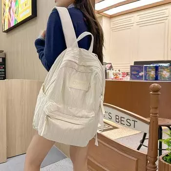 Женская школьная сумка, однотонный рюкзак большой вместимости, легкий дорожный рюкзак бежевый