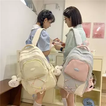 Женская школьная сумка с цветными блоками, студенческая компьютерная дорожная сумка, рюкзак большой емкости чёрный