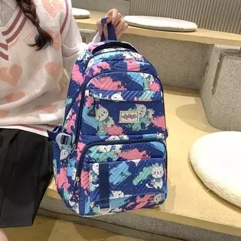 Женская школьная сумка с мультяшным принтом, студенческий рюкзак большой вместимости розовый