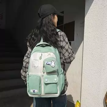 Женская школьная сумка, студенческий рюкзак большой емкости, контрастный цветной рюкзак, дорожный рюкзак чёрный