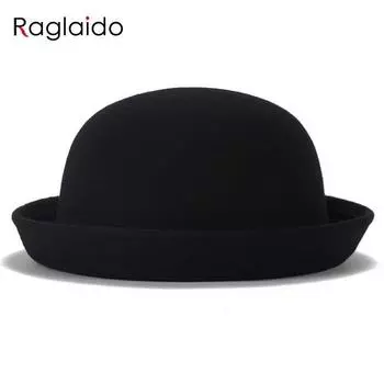 Женская шляпа-федора с круглой крышей, хлопковая шляпа со складными краями, зима-осень-весна, женские однотонные шерстяные шляпы-федоры LQJ01152 фуксия