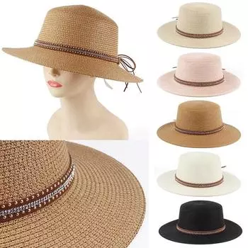 Женская шляпа-купол с плоским верхом, солнцезащитная соломенная шляпа, модная шляпа от солнца с плоским верхом чёрный