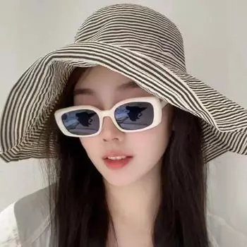 Женская шляпа, летняя, новая корейская версия, шляпа от солнца, свежая, в тонкую полоску, складная, солнцезащитная, с большими полями, шляпа от солнца M56-58cm розовый