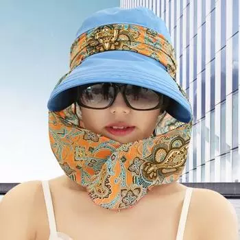 Женская шляпа от солнца с передней крышкой, защита лица и шеи, солнцезащитный крем с защитой от ультрафиолета, ретро-принт, с длинными полями, кепка для рыбалки на открытом воздухе, езды на велосипеде, садоводства, кепки для сбора чая оранжевый