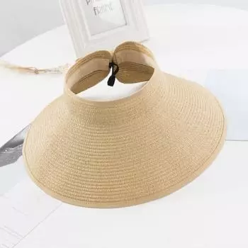 Женская шляпа от солнца с широкими полями, складной регулируемый рулонный соломенный козырек с пляжной кепкой с бантом для пеших прогулок type 1 бежевый