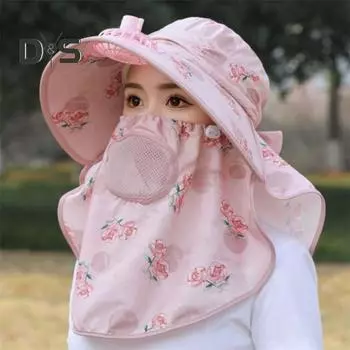 Женская шляпа от солнца с вентилятором и лицевой передней крышкой. Полная защита. USB. Трехскоростная регулировка. Электрический вентилятор. Полая сетка. Анти-УФ-солнцезащитный крем. Дышащий на открытом воздухе. серый