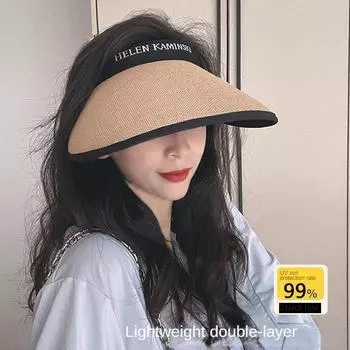 Женская шляпа от солнца с выдолбленным верхом и соломенной тесьмой, козырек с большими полями и дышащим дизайном чёрный