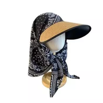 Женская шляпа от солнца, широкополая складная соломенная шляпа с принтом, декор в виде платка, защита от солнца, легкая дышащая шляпа для отдыха на открытом воздухе чёрный