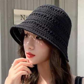 Женская шляпа рыбака с ажурным дизайном, солнцезащитная шляпа с широкими полями, однотонная, V-образная защитная летняя пляжная шляпа чёрный