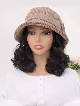 Женская шляпа рыбака в клетку кофейного цвета с короткими волосами и париком 6inch