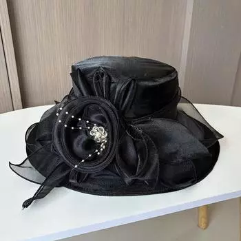 Женская шляпа с бантом, сетчатая шляпа из марли, весенне-летняя, для путешествий, пляжная, от солнца, с большими полями M56-58cm