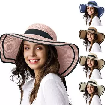 Женская шляпа с большими полями на открытом воздухе, морской солнцезащитный козырек, соломенная шляпа от солнца хаки