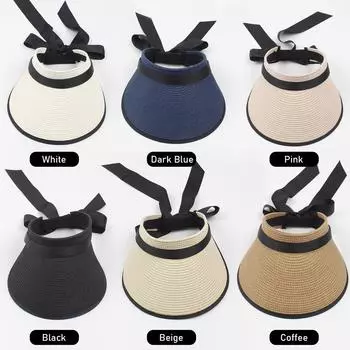 Женская шляпа с солнцезащитным козырьком, регулируемая соломенная шляпа с широкими полями и бантом, пляжная шляпа кофейный