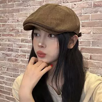 Женская шляпа в японском стиле с большим размером головы и талией, берет в британском стиле с маленьким лицом и задним язычком 56-58CM чёрный