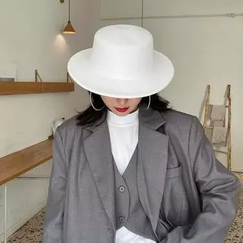 Женская шляпа в стиле ретро с большими широкими полями, фетровая шляпа чистого цвета, дерби чёрный