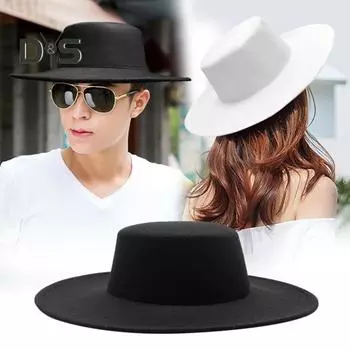 Женская шляпа в стиле ретро с большими широкими полями, фетровая шляпа в стиле фетрового дерби, однотонная, для свадьбы, выпускного, вечеринки, поездок на работу, с плоским верхом белый