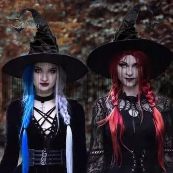 Женская шляпа ведьмы на Хэллоуин, черная шляпа ведьмы с большими полями и свисающей бахромой, костюм для косплея, аксессуары для вечеринки на Хэллоуин чёрный