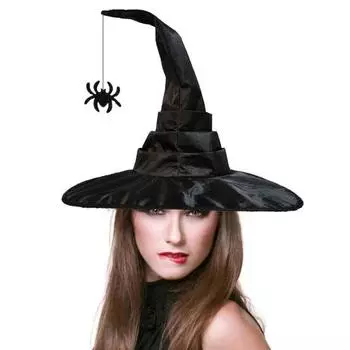 Женская шляпа ведьмы с широкими полями, складная плиссированная шляпа на Хэллоуин, подвеска с кисточками и летучей мышью, шляпа для косплея на Хэллоуин C