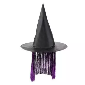 Женская шляпа ведьмы Темный загадочный стиль Шляпа ведьмы из ткани Оксфорд с кисточкой Декор Аксессуары для косплей-вечеринок фиолетовый