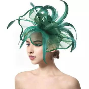 Женская шляпа-волшебница, чаепитие, свадебный цветок, головной убор с перьями, марлевая повязка ручной работы, зажим для невесты, аксессуары для волос зелёный