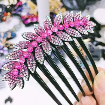 Женская шпилька, стильный темперамент, очаровательная расческа для волос из искусственного хрусталя с цветком, свадебные головные уборы темно-синий