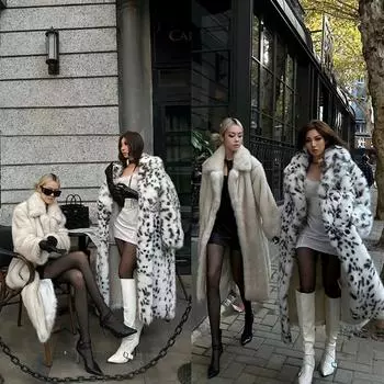 Женская шуба из искусственного меха гепарда с капюшоном, пушистая сексуальная длинная верхняя одежда с поясом для свадебных вечерних офисов S