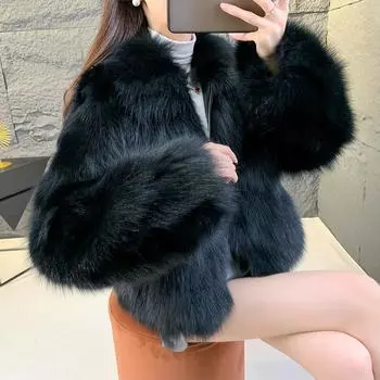Женская шуба из искусственного меха лисы, короткая, теплая и тонкая, 2024, новая универсальная шуба из искусственного меха S (90-50 kg) темно-серого