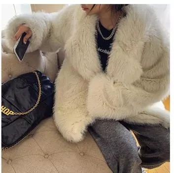 Женская шуба из искусственного меха Toka hair, средняя и длинная, с воротником-стойкой, свободная, корейская версия, куртка из искусственного меха S белый