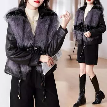 Женская шуба из лисьего меха Hua Ge Di Qing, короткая, новая зимняя шуба из натурального меха M