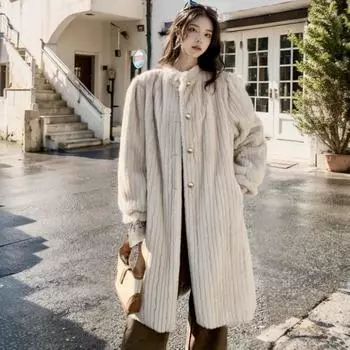 Женская шуба из нового меха и меха, экологически чистая шуба из искусственной норки с длинным стоячим воротником и элитным ретро-стилем S