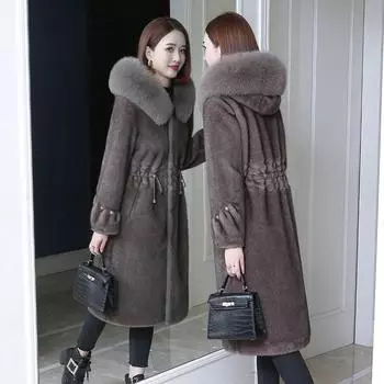 Женская шуба из овечьей шерсти, зимняя новая куртка из лисы с тонким высококачественным золотым мехом норки 2024 года M (90-59kg too large) чёрный