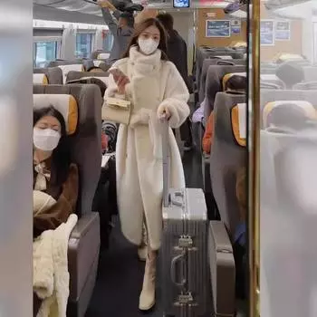 Женская шуба зимняя новая утолщенная имитация норки флис мех интегрированная защита окружающей среды длинная шуба интернет знаменитость S [within 65kg] слоновая кость