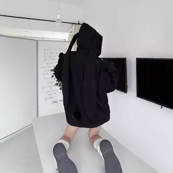 Женская симпатичная куртка на молнии с капюшоном и заячьими ушками - свободный универсальный кардиган-свитер на осень/зиму M