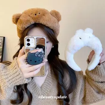 Женская симпатичная мультяшная повязка на голову с изображением кролика и медведя - модный аксессуар для волос на осень/зиму Bear коричневый