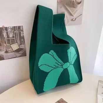 Женская симпатичная повседневная вязаная сумка-тоут с принтом One Size зелёный