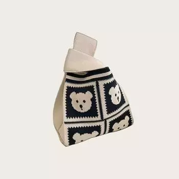 Женская симпатичная повседневная вязаная сумка-тоут с принтом One Size бежевый