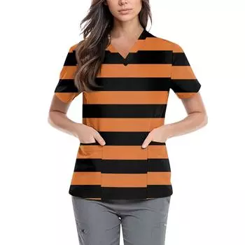 Женская симпатичная принтованная рабочая одежда с V-образным вырезом, двухслойными карманами, базовым коротким рукавом, пуловером ко Дню святого Валентина XXL жёлтый