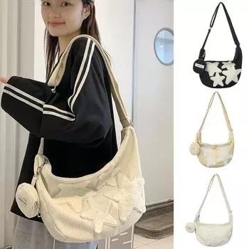 Женская симпатичная сумка через плечо со звездным принтом, модные сумки через плечо в японском стиле, сумки-тоут Y2K Streetwear чёрный