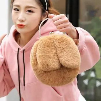 Женская симпатичная сумка-кошелек с кроличьими ушками из искусственного меха через плечо A